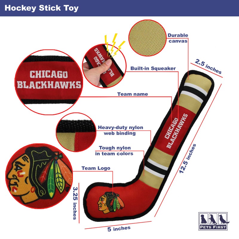 Pets First Dog Toy Tough Nylon with Inner Squeaker Licensed by NHL Chicago Blackhawks Hockey Stick Toy for Dogs & Cats. Play Hockey with Your Pet with This Licensed Dog Tough Toy - Image 3